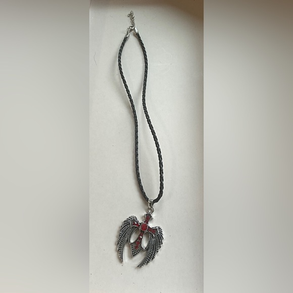 Angel Wings Cross Red Rhinestones Necklace. Religious Necklace Punk Gothic Style - Picture 5 of 5